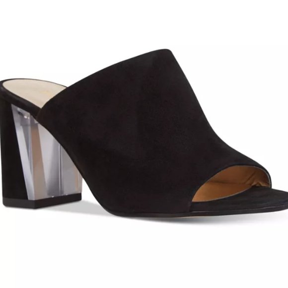 NWOT Nine West Gemily Peep Toe Mules with Partial Clear Heel - Picture 1 of 9